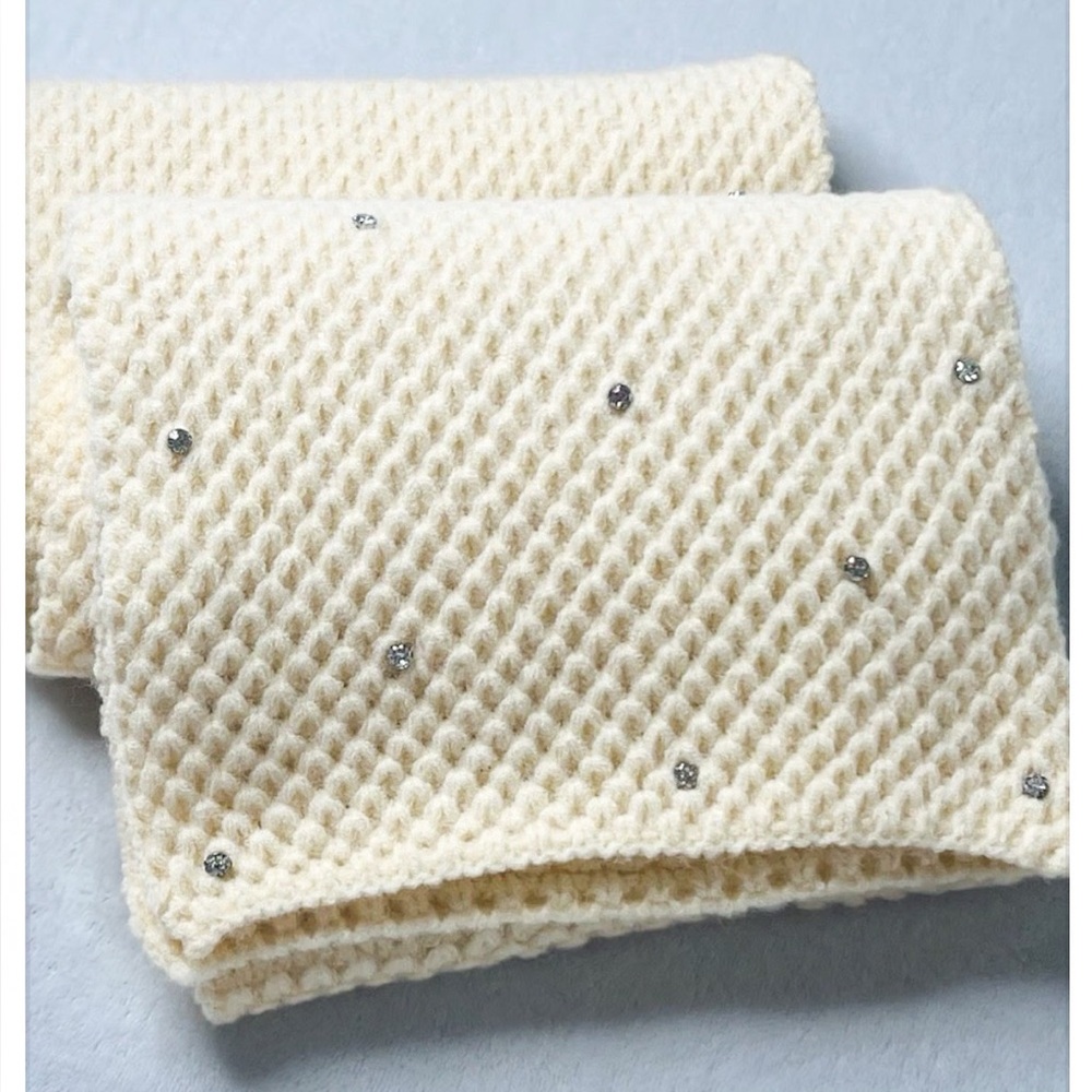 Maeve Luxury Cream Knit and Rhinestone Scarf